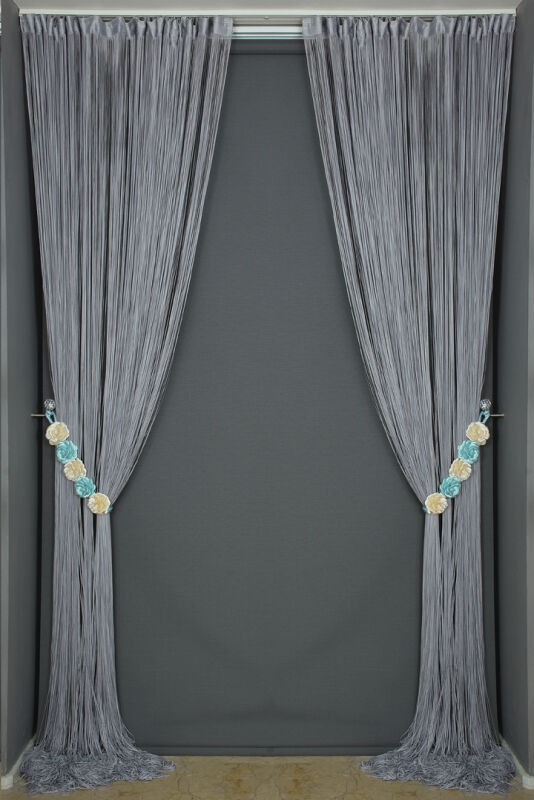 İP ZİNCİR GRİ RENK HAZIR DÜĞMELERİ DİKİLMİŞ İP PERDE EN 180 CM BOY 280 CM - 12