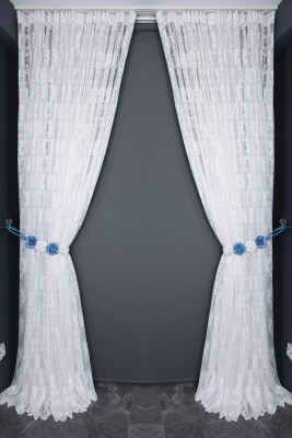 KDK 1045 DESEN KIRIK BEYAZ RENK TEK KANAT Hazır Dikilmiş Pileli Fon Perde 300*260 Cm - 7