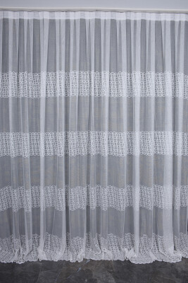 KDK 1380 DESEN KIRIK BEYAZ RENK TEK KANAT Hazır Dikilmiş Pileli Fon Perde 300*260 Cm - 1
