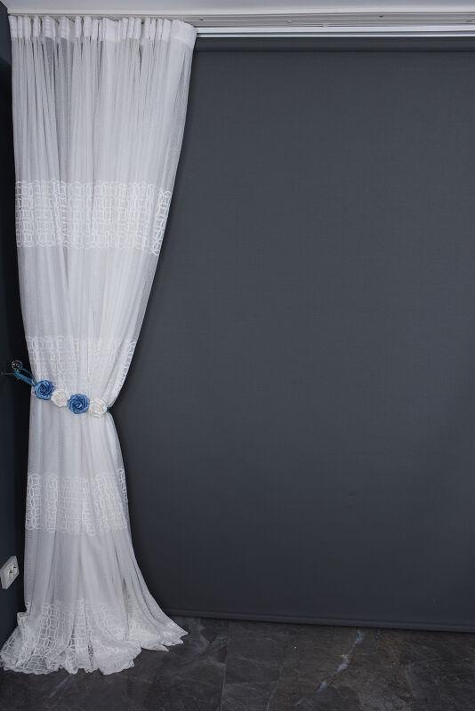 KDK 1380 DESEN KIRIK BEYAZ RENK TEK KANAT Hazır Dikilmiş Pileli Fon Perde 300*260 Cm - 6