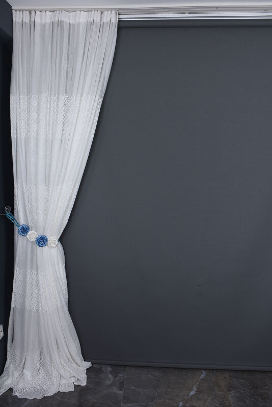 KDK 1420 DESEN KIRIK BEYAZ RENK TEK KANAT Hazır Dikilmiş Pileli Fon Perde 300*260 Cm - 5