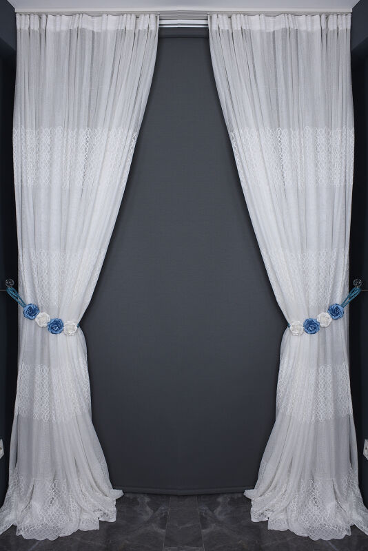 KDK 1420 DESEN KIRIK BEYAZ RENK TEK KANAT Hazır Dikilmiş Pileli Fon Perde 300*260 Cm - 7