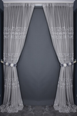 KDK 1560 DESEN GRİ RENK TEK KANAT Hazır dikilmiş Pileli Fon Perde 300*260 cm - 7