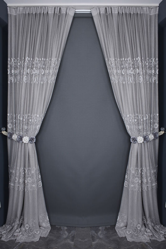 KDK 1560 DESEN GRİ RENK TEK KANAT Hazır dikilmiş Pileli Fon Perde 300*260 cm - 7