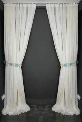 KDK 1920 DESEN KREM RENK TEK KANAT Hazır dikilmiş Pileli Fon Perde 300*260 cm - 6