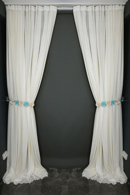 KDK 1920 DESEN KREM RENK TEK KANAT Hazır dikilmiş Pileli Fon Perde 300*260 cm - 6