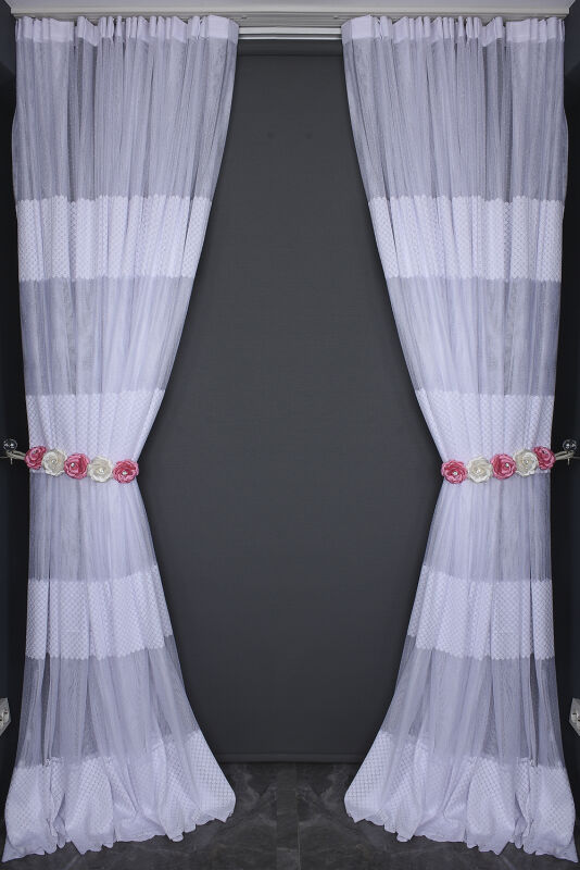 KDK 2020 DESEN BEYAZ RENK TEK KANAT Hazır dikilmiş Pileli Fon Perde 300*260 cm - 13