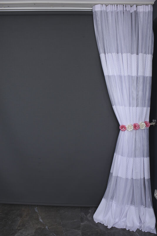 KDK 2020 DESEN BEYAZ RENK TEK KANAT Hazır dikilmiş Pileli Fon Perde 300*260 cm - 12