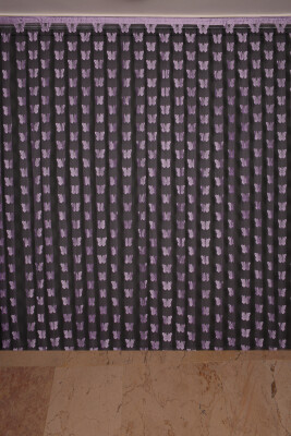 KELEBEK MODEL LİLA ÇİFT RENK İP PERDE HAZIR DÜĞMELERİ DİKİLMİŞ İP PERDE 300*280 cm - 1