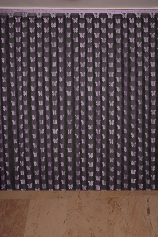 KELEBEK MODEL LİLA ÇİFT RENK İP PERDE HAZIR DÜĞMELERİ DİKİLMİŞ İP PERDE 300*280 cm - 1