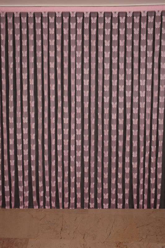 KELEBEK MODEL PEMBE RENK İP PERDE HAZIR DÜĞMELERİ DİKİLMİŞ İP PERDE 300*280 cm - 2