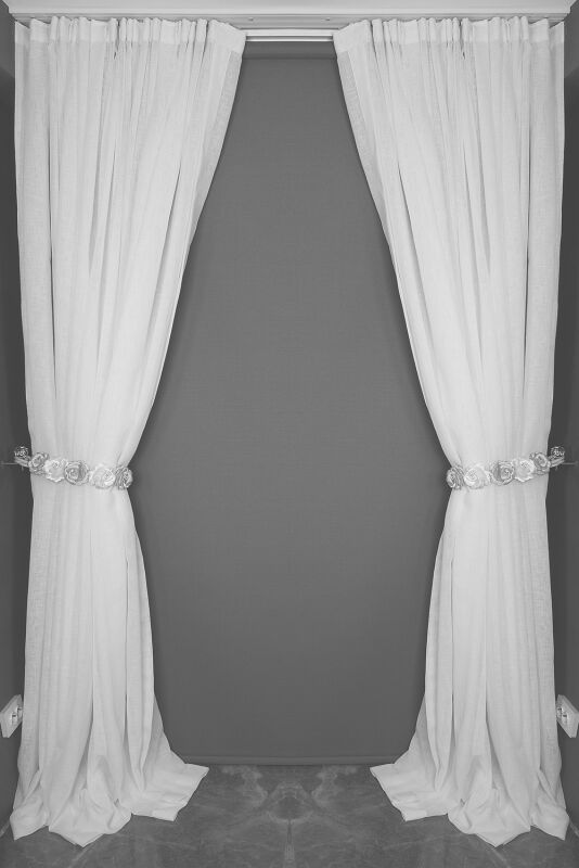 KETEN 1525 MODEL BEYAZ RENK TEK KANAT Hazır dikilmiş Pileli Fon Perde 300*260 cm - 10