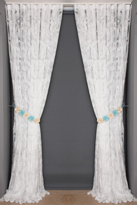 KILINÇ MODEL KIRIK BEYAZ RENK TEK KANAT Hazır Pileli Fon Perde 300*260 - 1