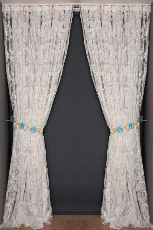 KILINÇ MODEL KREM RENK TEK KANAT Hazır Pileli Fon Perde 300*260 - 1