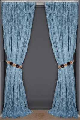 KILINÇ MODEL MAVİ RENK TEK KANAT Hazır Pileli Fon Perde 300*260 - 1