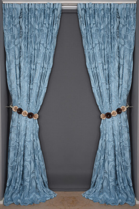 KILINÇ MODEL MAVİ RENK TEK KANAT Hazır Pileli Fon Perde 300*260 - 1