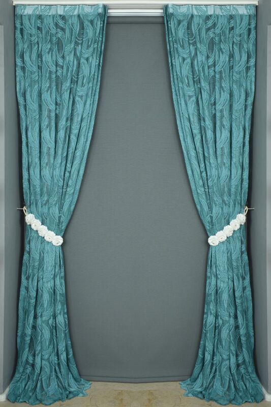 KILINÇ MODEL PETROL YEŞİLİ RENK TEK KANAT Hazır dikilmiş Pileli Fon Perde 75*260 cm - 6