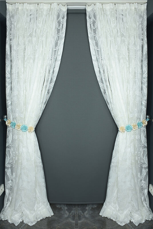 KILINÇ MODELİ BEYAZ RENK TEK KANAT Hazır Dikilmiş Pileli Fon Perde 300*260 Cm - 7