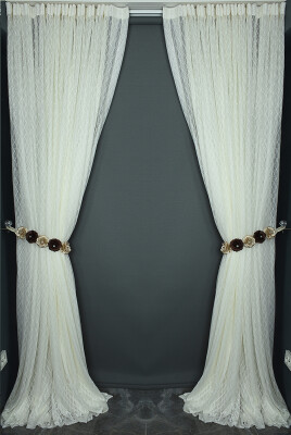 KOZA MODEL KREM RENK TEK KANAT Hazır dikilmiş Pileli Fon Perde 300*260 cm - 7