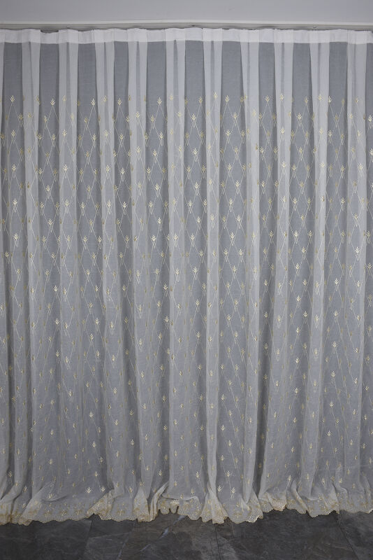 KREŞ 1 KREM RENK Hazır dikilmiş Pileli Fon Perde 300*260 cm - 1