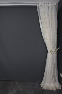 KREŞ 1 KREM RENK Hazır dikilmiş Pileli Fon Perde 300*260 cm - 9