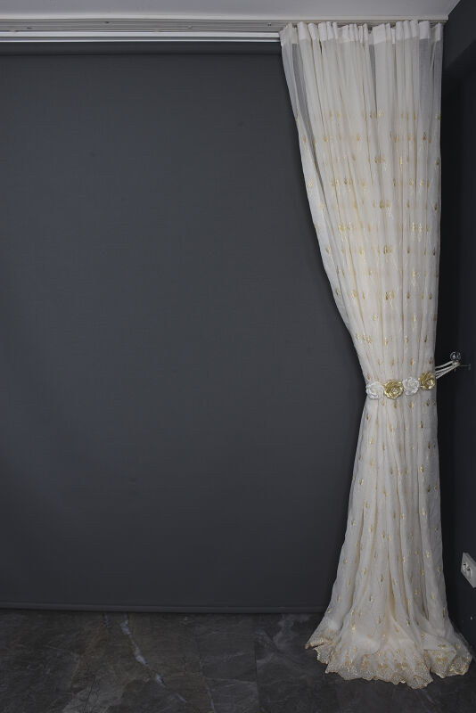 KREŞ 1 KREM RENK Hazır dikilmiş Pileli Fon Perde 300*260 cm - 9