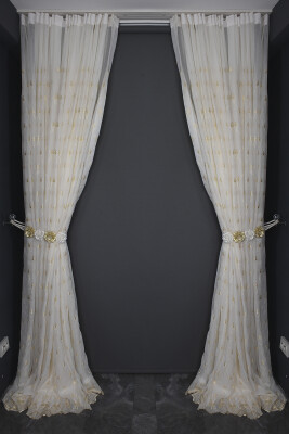 KREŞ 1 KREM RENK Hazır dikilmiş Pileli Fon Perde 300*260 cm - 10