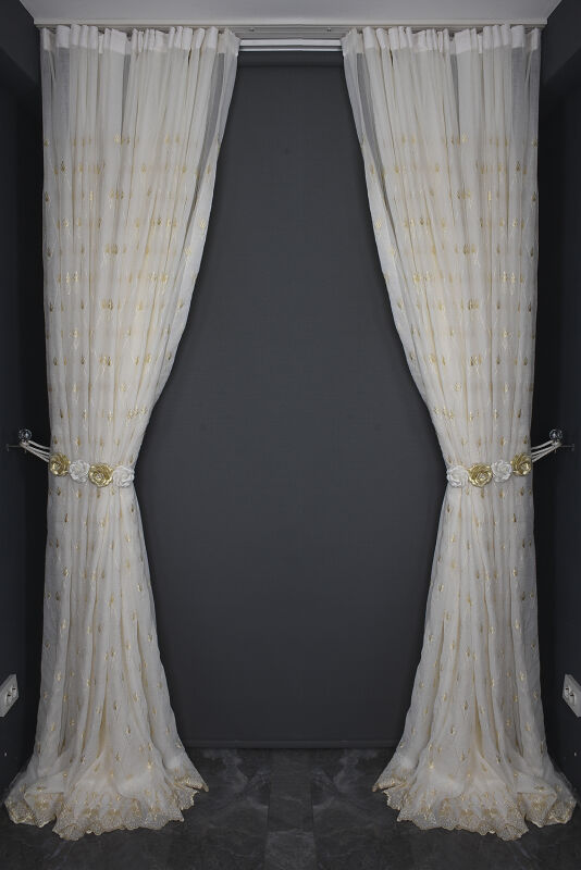 KREŞ 1 KREM RENK Hazır dikilmiş Pileli Fon Perde 300*260 cm - 10