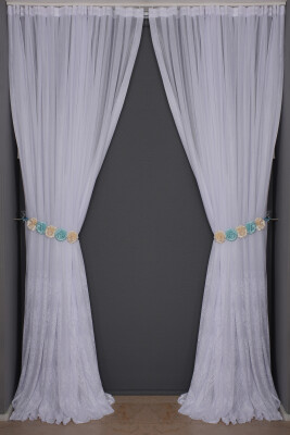 KÜÇÜK YAPRAK MODEL BEYAZ RENK TEK KANAT Hazır Pileli Fon Perde 300*260 - 1