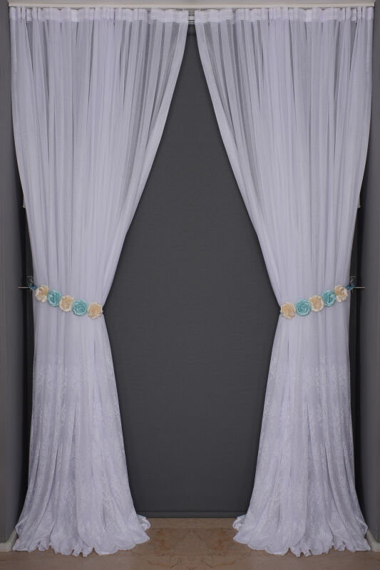 KÜÇÜK YAPRAK MODEL BEYAZ RENK TEK KANAT Hazır Pileli Fon Perde 300*260 - 1