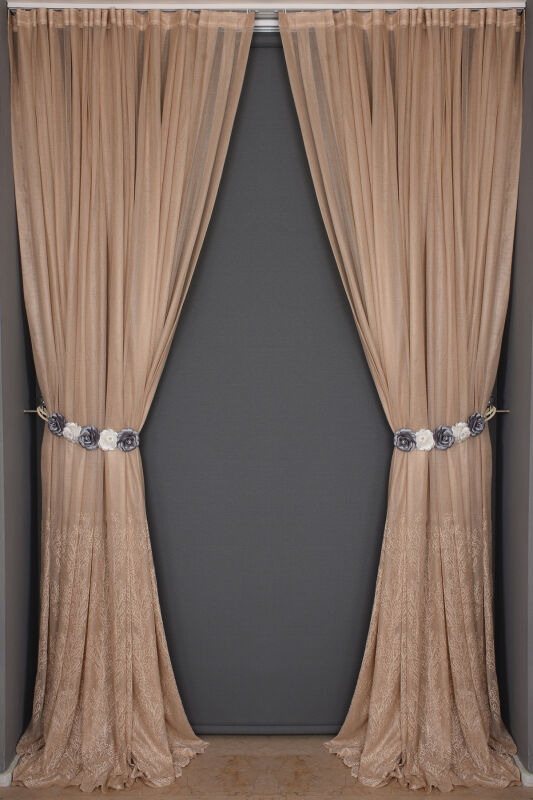 KÜÇÜK YAPRAK MODEL VİZON RENK TEK KANAT Hazır Pileli Fon Perde 300*260 - 1