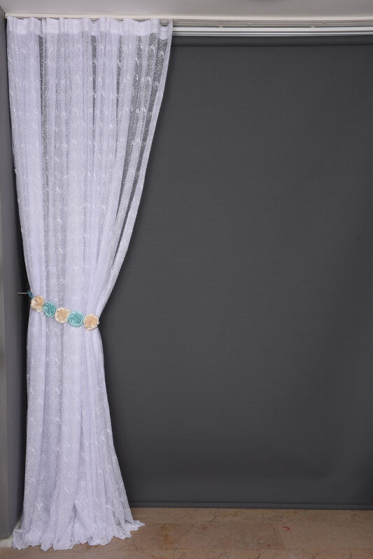 KUŞ MODEL BEYAZ RENK TEK KANAT Dikilmiş Pileli Fon Perde 300*260 Cm - 5