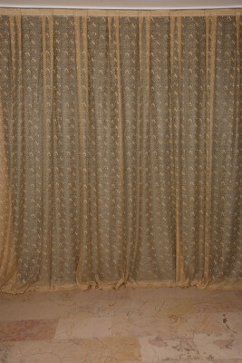 KUŞ MODEL GOLD RENK TEK KANAT Dikilmiş Pileli Fon Perde 300*260 Cm - 2