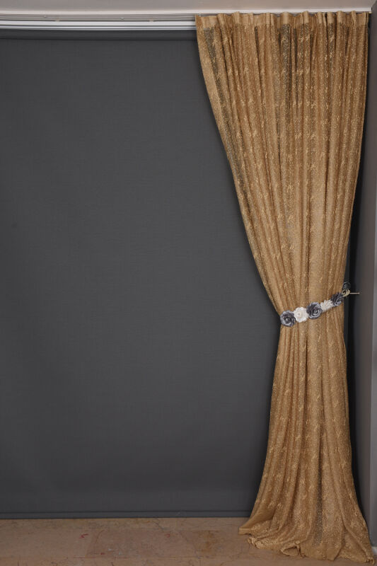 KUŞ MODEL GOLD RENK TEK KANAT Dikilmiş Pileli Fon Perde 300*260 Cm - 6