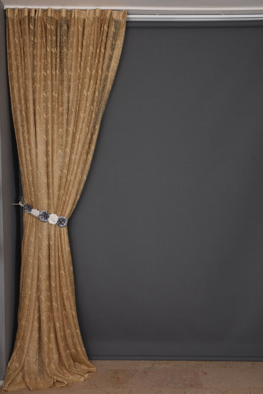 KUŞ MODEL GOLD RENK TEK KANAT Dikilmiş Pileli Fon Perde 300*260 Cm - 8