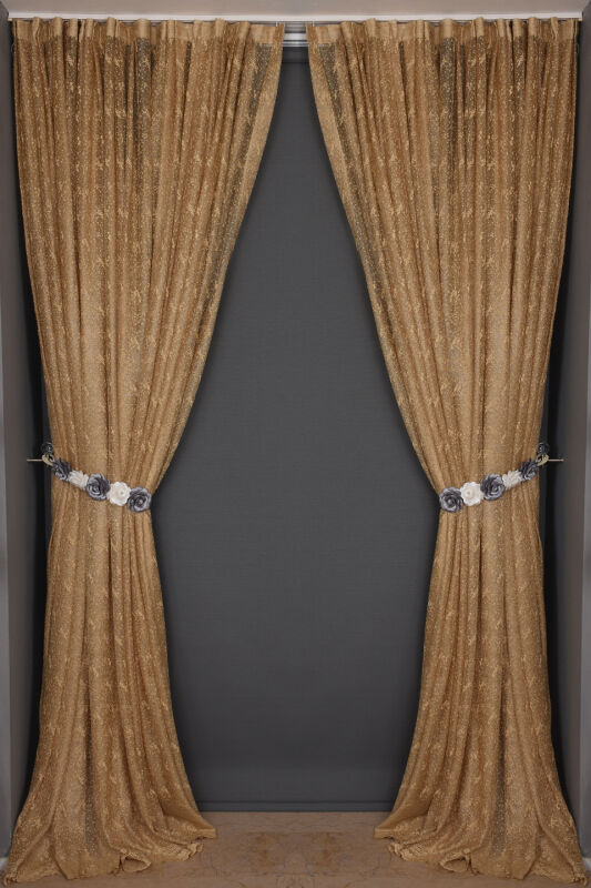 KUŞ MODEL GOLD RENK TEK KANAT Dikilmiş Pileli Fon Perde 300*260 Cm - 4