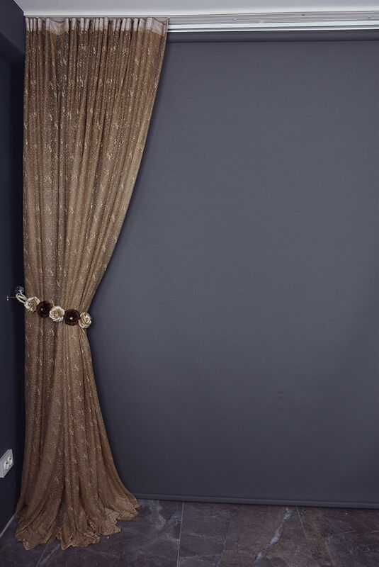 KUŞ MODEL KOYU VİZON RENK TEK KANAT Hazır dikilmiş Pileli Fon Perde 300*260 cm - 5