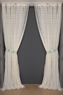 KUŞ MODEL KREM RENK TEK KANAT Dikilmiş Pileli Fon Perde 300*260 Cm - 1