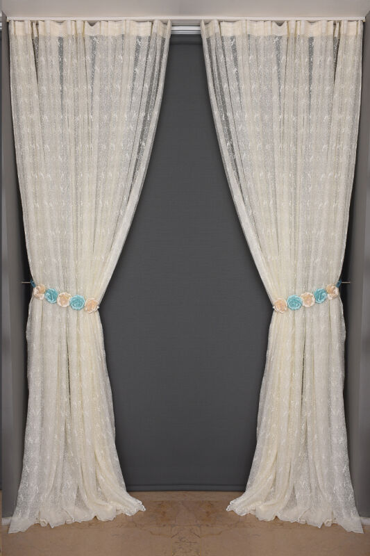 KUŞ MODEL KREM RENK TEK KANAT Dikilmiş Pileli Fon Perde 300*260 Cm - 1