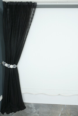 KUŞ MODEL SİYAH RENK TEK KANAT Hazır dikilmiş Pileli Fon Perde 300*260 cm - 5