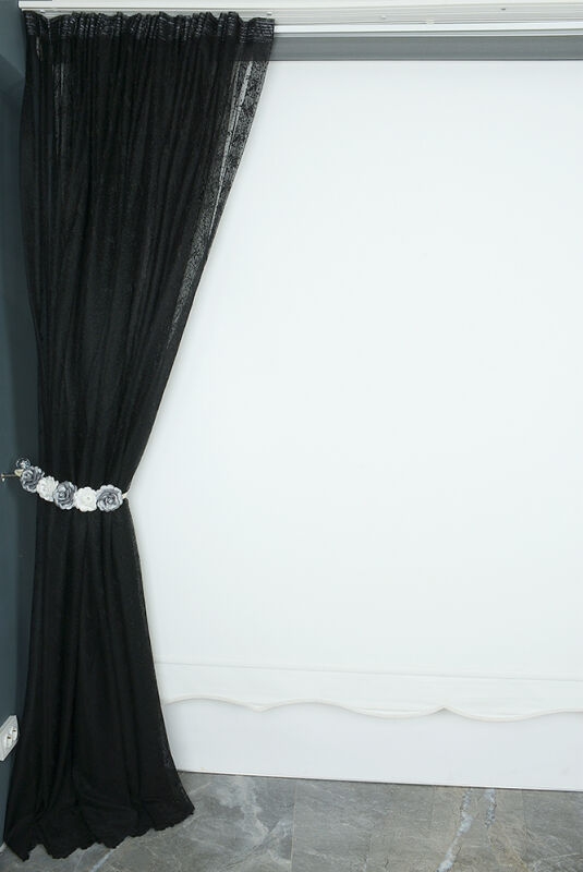 KUŞ MODEL SİYAH RENK TEK KANAT Hazır dikilmiş Pileli Fon Perde 300*260 cm - 5