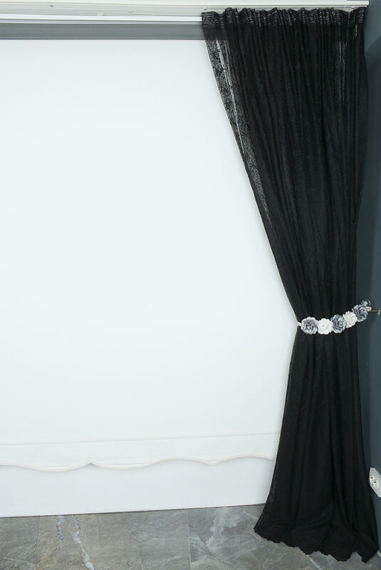 KUŞ MODEL SİYAH RENK TEK KANAT Hazır dikilmiş Pileli Fon Perde 300*260 cm - 6