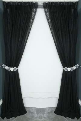 KUŞ MODEL SİYAH RENK TEK KANAT Hazır dikilmiş Pileli Fon Perde 300*260 cm - 7