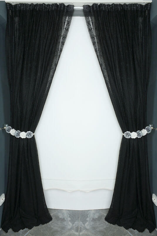 KUŞ MODEL SİYAH RENK TEK KANAT Hazır dikilmiş Pileli Fon Perde 300*260 cm - 7