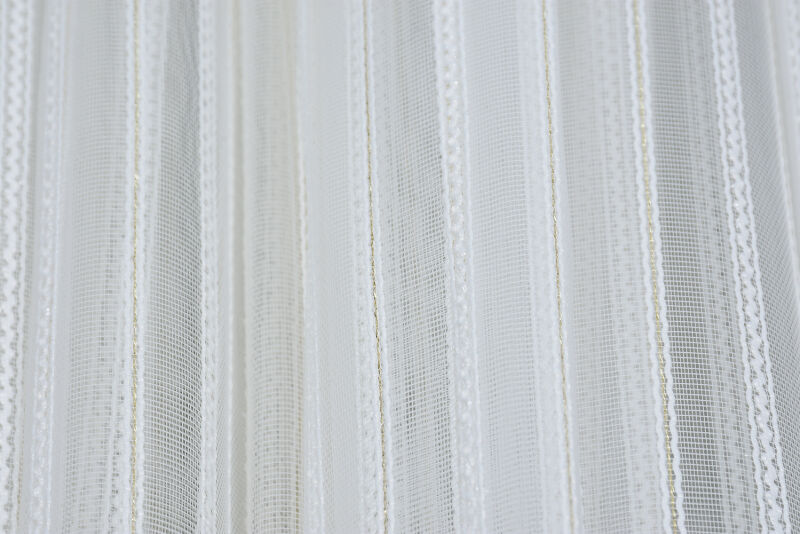 MAKARNA 150 MODEL ALTIN SİMLİ KIRIK BEYAZ RENK HAZIR DİKİLMİŞ PİLELİ TÜL PERDE 300*260 - 2