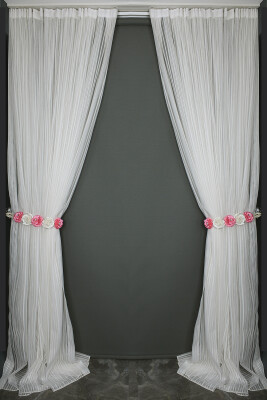 MAKARNA 150 MODEL ALTIN SİMLİ KIRIK BEYAZ RENK HAZIR DİKİLMİŞ PİLELİ TÜL PERDE 300*260 - 6