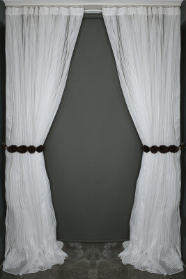 MAKARNA 350 MODEL SİMLİ KIRIK BEYAZ RENK HAZIR DİKİLMİŞ PİLELİ TÜL PERDE 300*260 - 8