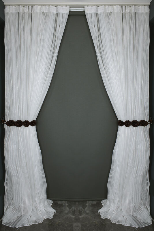 MAKARNA 350 MODEL SİMLİ KIRIK BEYAZ RENK HAZIR DİKİLMİŞ PİLELİ TÜL PERDE 300*260 - 8