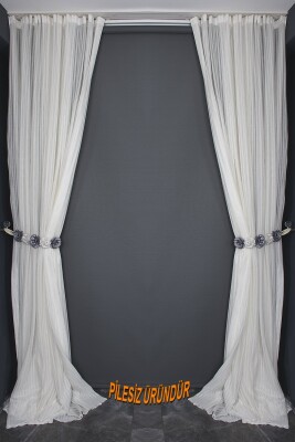 MAKARNA KDK MODEL KREM RENK PİLESİZ TEK KANAT Fon Perde 300*260 cm - 11