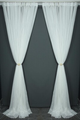 MAKARNA MODEL SİMLİ KIRIK BEYAZ RENK HAZIR DİKİLMİŞ PİLELİ TÜL PERDE 300*260 - 5